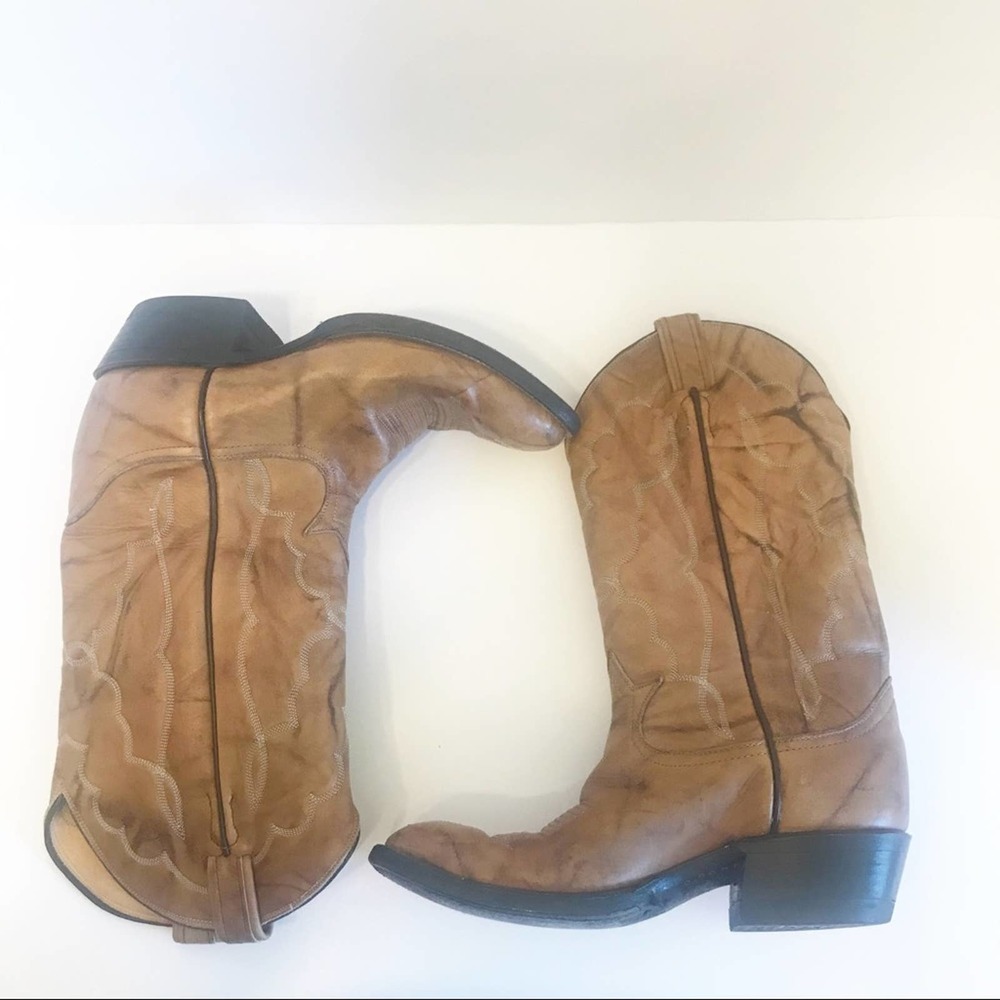 Tony Lama Marble Tan Leather Cowboy Western Boots 5.5 - Picture 1 of 12